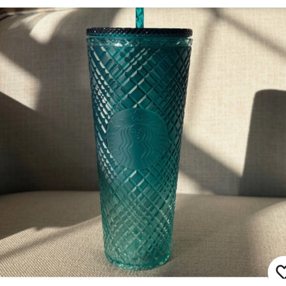 Starbucks 24 oz Turquoise Diamond Ombré Tumbler with Lid and Straw NEW WITH TAGS
